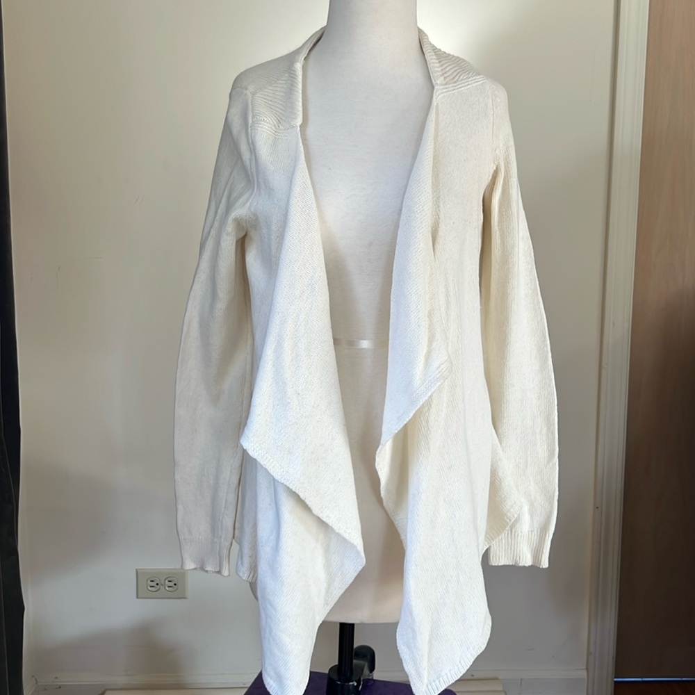 MOTH Anthropologie Women’s Crème Draped Open Cardigan with Cinched Back Size M